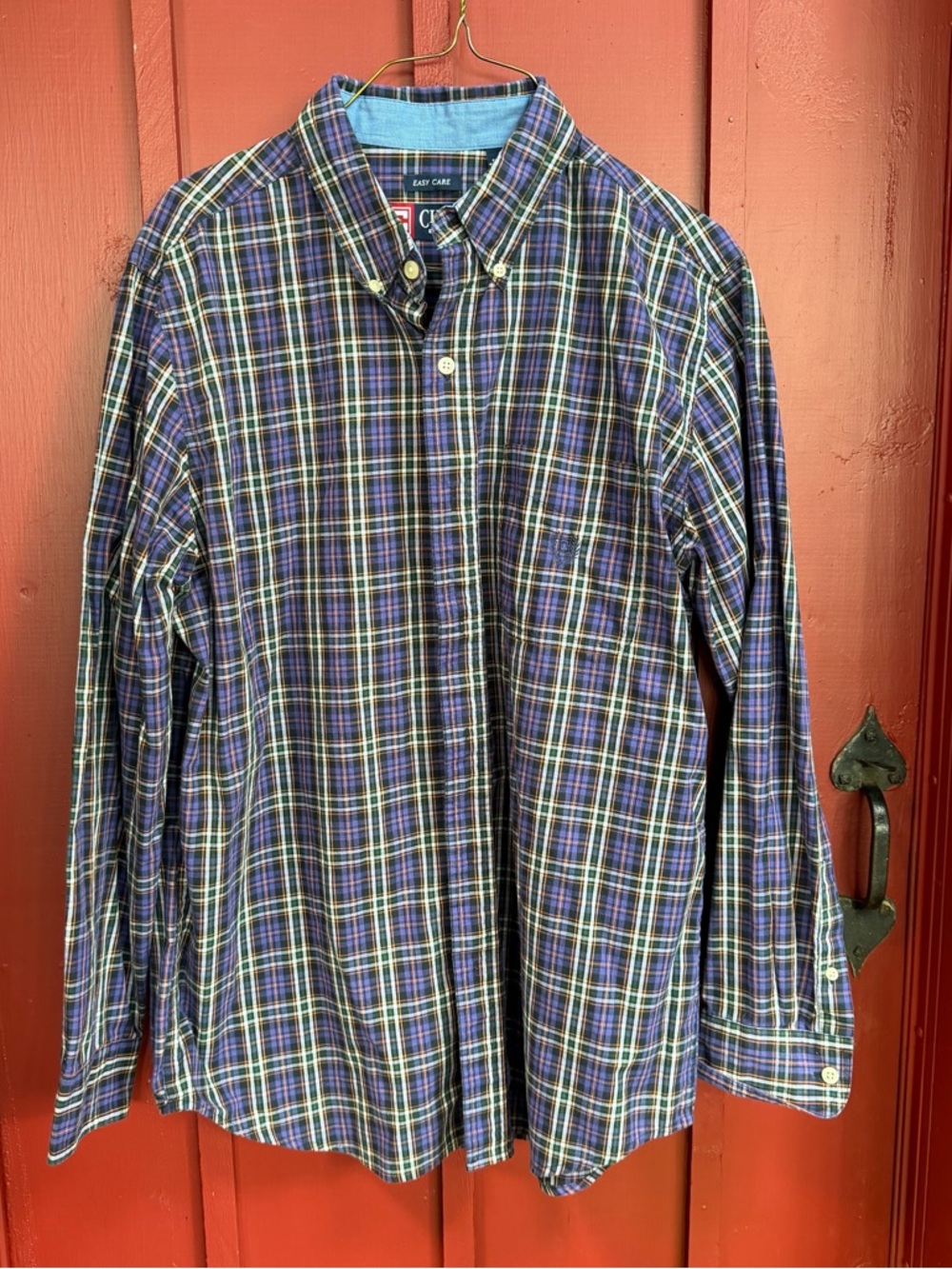 Chaps Plaid Button-Down Shirt - Blue, Purple, Green